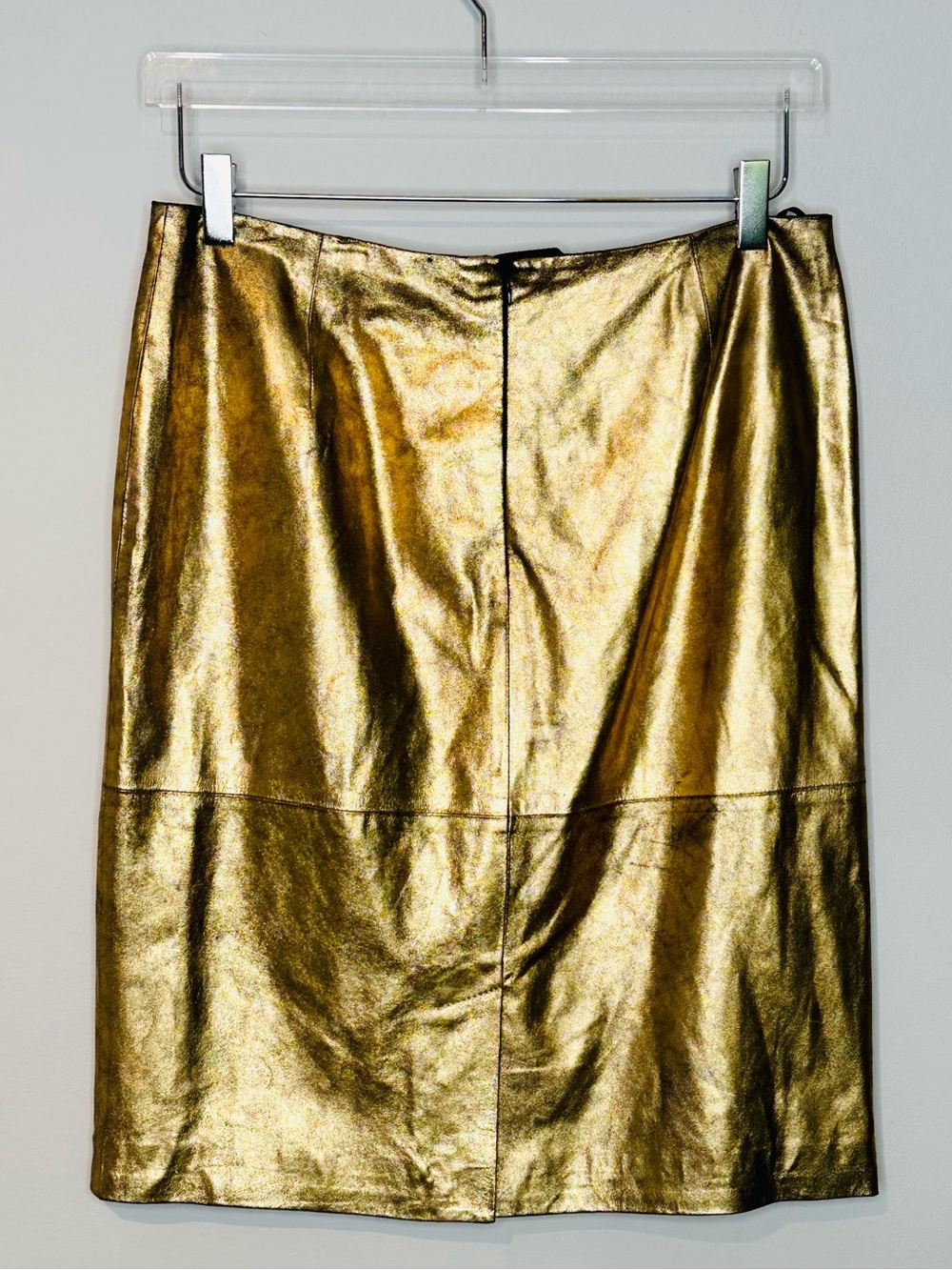 Doncaster Gold Metallic Leather Pencil Straight Skirt - Picture 2 of 10